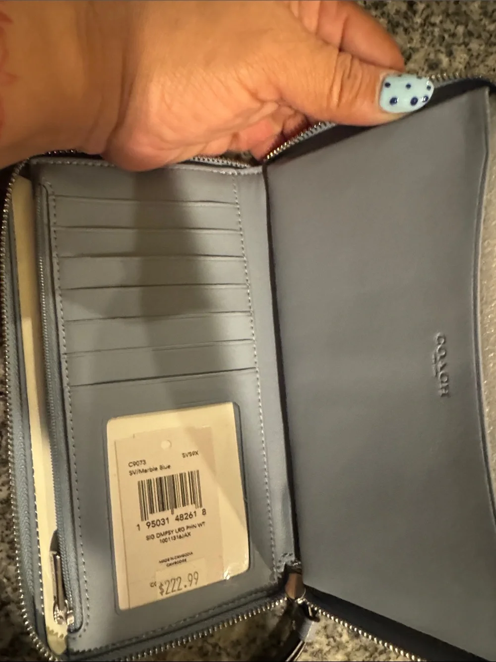 Coach baby blue  Signature Canvas Wristlet with Striped Detail